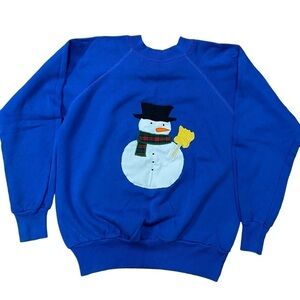 Vintage Made in USA Blue Crewneck Sweatshirt with Snowman Size Medium